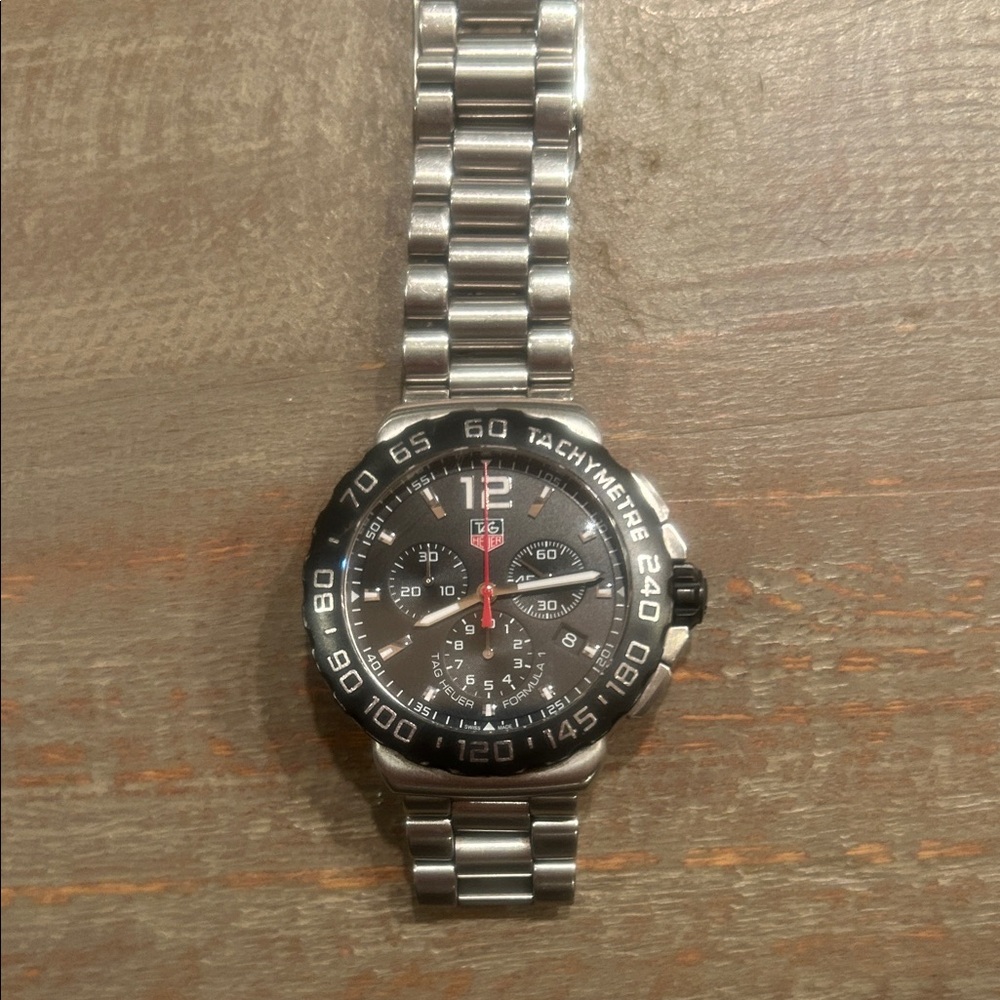 TAG Heuer Black and Silver Tachymeter Watch